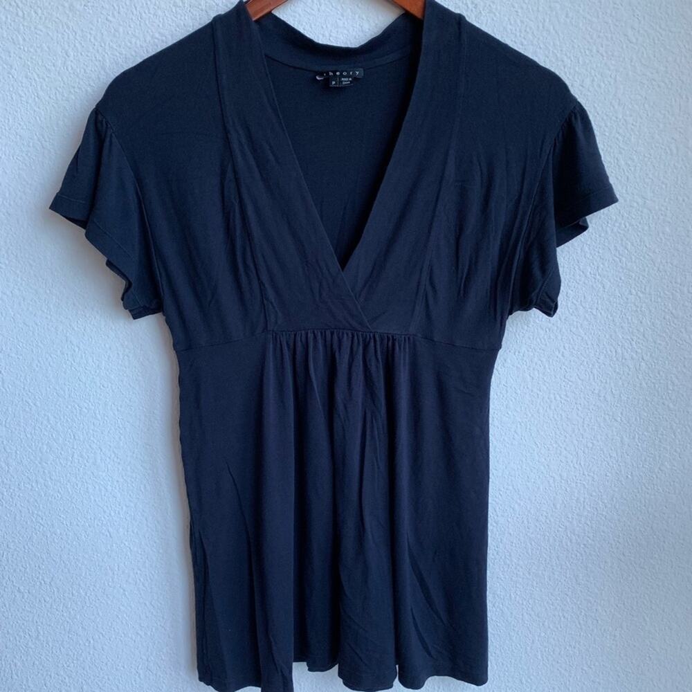 Theory Dark Rita Reach V-Neck Blouse Top 0